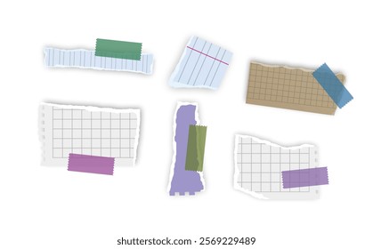 Set of torn paper fragments isolated on background, Vector illustration