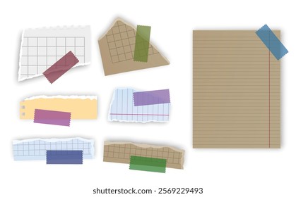 Set of torn paper fragments isolated on background, Vector illustration