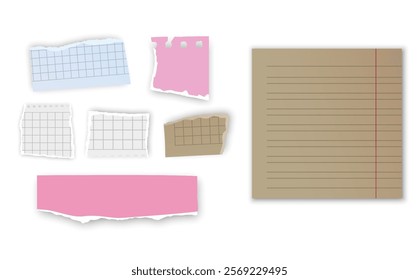 Set of torn paper fragments isolated on background, Vector illustration