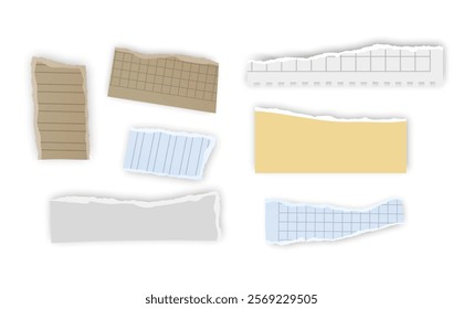 Set of torn paper fragments isolated on background, Vector illustration