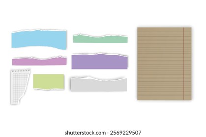 Set of torn paper fragments isolated on background, Vector illustration