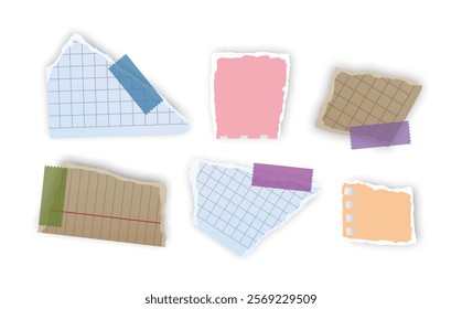 Set of torn paper fragments isolated on background, Vector illustration