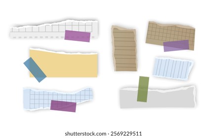 Set of torn paper fragments isolated on background, Vector illustration