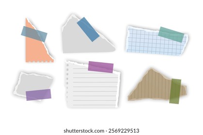 Set of torn paper fragments isolated on background, Vector illustration