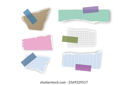 Set of torn paper fragments isolated on background, Vector illustration