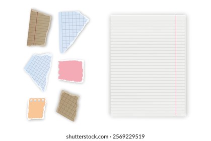 Set of torn paper fragments isolated on background, Vector illustration