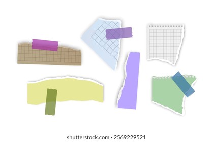 Set of torn paper fragments isolated on background, Vector illustration