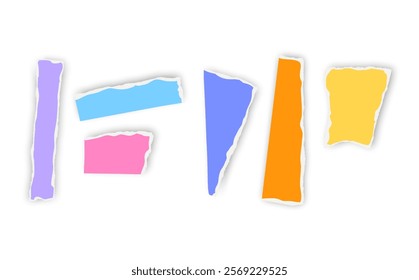 Set of torn paper fragments isolated on background, Vector illustration