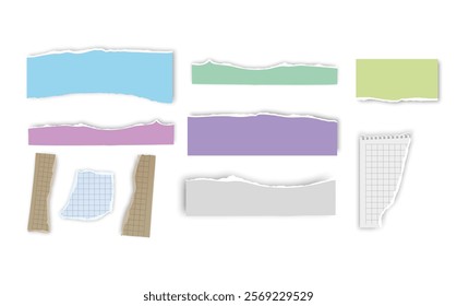 Set of torn paper fragments isolated on background, Vector illustration