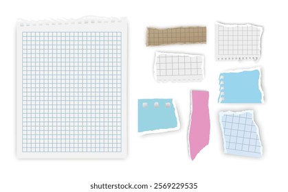 Set of torn paper fragments isolated on background, Vector illustration