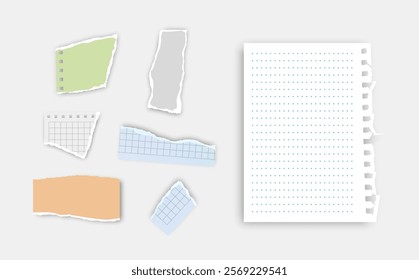 Set of torn paper fragments isolated on background, Vector illustration