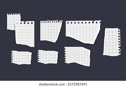 Set of torn paper fragments isolated on background, Vector illustration