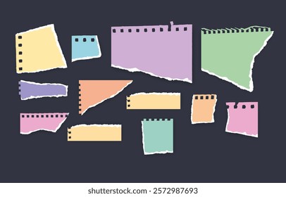 Set of torn paper fragments isolated on background, Vector illustration