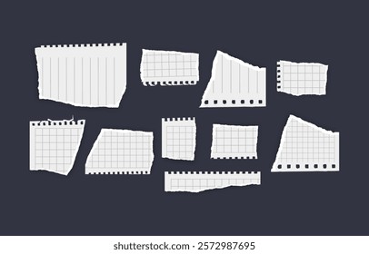 Set of torn paper fragments isolated on background, Vector illustration