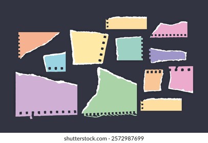 Set of torn paper fragments isolated on background, Vector illustration