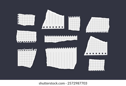 Set of torn paper fragments isolated on background, Vector illustration