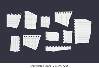 Set of torn paper fragments isolated on background, Vector illustration