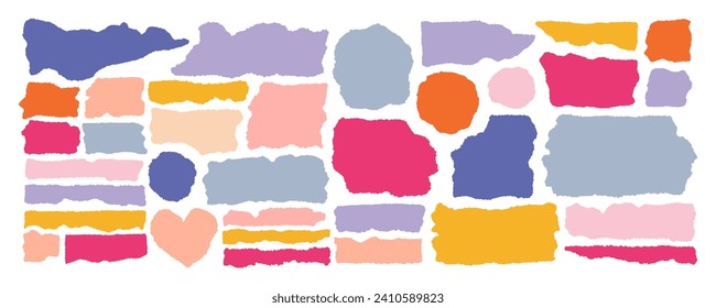 Conjunto de marcos de papel rotos. Forma de color de la paleta de colores brillante de las siluetas de papel desgarrado. Viejos antecedentes de papel vintage. Resumen de diseño arañado en tonos pastel. Ilustración del vector