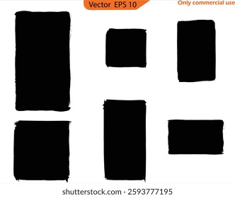 Set of Torn Paper Frames. Rectangle brush borders and frames. Vintage ripped photo frame template.