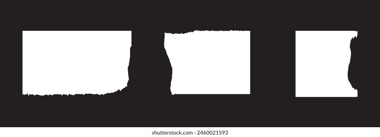 Set of Torn Paper Frames. Vector Collage Shape of Black Ripped Papers Silhouettes isolated on white background.