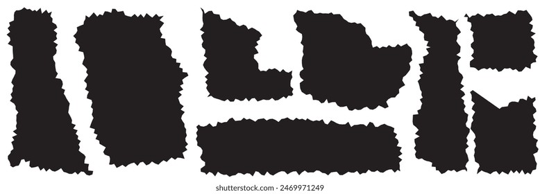 Set of Torn Paper Frames. Vector Collage Shape of Black Ripped Papers Silhouettes isolated on white background.