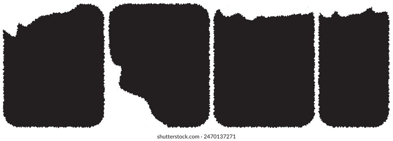 Set of Torn Paper Frames. Vector Collage Shape of Black Ripped Papers Silhouettes isolated on white background.