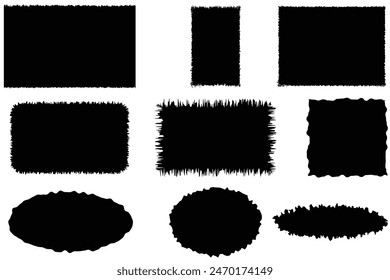 Set of Torn Paper Frames. Vector Collage Shape of Black Ripped Papers Silhouettes isolated on white background. Eps10.