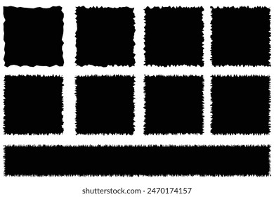 Set of Torn Paper Frames. Vector Collage Shape of Black Ripped Papers Silhouettes isolated on white background. Eps10.