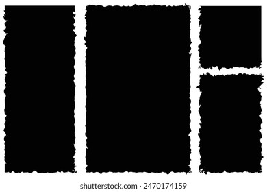 Set of Torn Paper Frames. Vector Collage Shape of Black Ripped Papers Silhouettes isolated on white background. Eps10.
