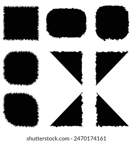 Set of Torn Paper Frames. Vector Collage Shape of Black Ripped Papers Silhouettes isolated on white background. Eps10.
