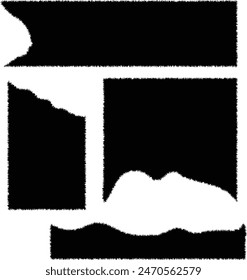 Set of Torn Paper Frames. Vector Collage Shape of Black Ripped Papers Silhouettes isolated on white background.