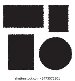 Set of Torn Paper Frames. Vector Collage Shape of Black Ripped Papers Silhouettes isolated on white background.