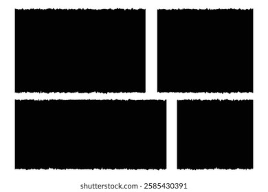 Set of Torn Paper Frames. Vector Collage Shape of Black Ripped Paper set.  Black grunge jagged rectangle frames. torn paper frames with rough edges vector set eps 888.