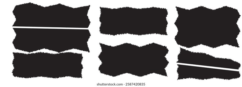 Set of Torn Paper Frames. Vector Collage Shape of Black Ripped Papers Silhouettes isolated on white background. Variety Design. EPS 10