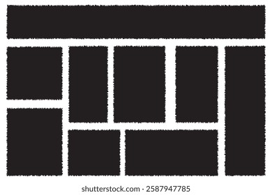 Set of Torn Paper Frames. Vector Collage Shape of Black Ripped Papers, Damaged border set. Torn paper corner. design eps 10