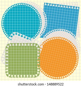 Set of torn paper memo sticker, template, frame, border, school background.