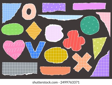 Set with torn paper of notebook with pattern. Vector illustration