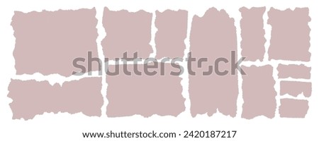 Set of torn paper pieces of different shapes in pastel colors on an isolated checkered background. Cut pink gray paper collection for the text. Jagged rectangles. Stock vector illustration
