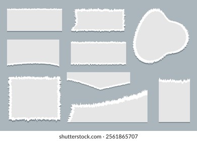 Set of torn paper pieces. paper with uneven wavy edges. Torn pieces for labels, banners, collages, text boxes, stickers, posters. Vector illustration