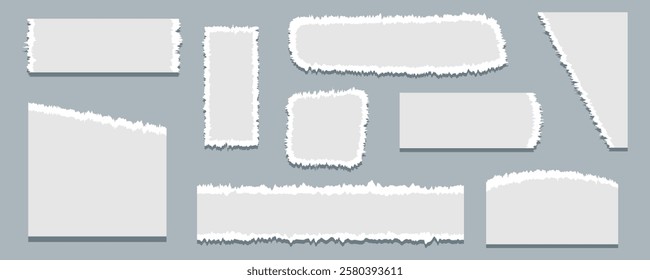 Set of torn paper pieces. paper with uneven wavy edges. Torn pieces for labels, banners, collages, text boxes, stickers, posters. Vector illustration