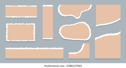 Set of torn paper pieces. paper with uneven wavy edges. Torn pieces for labels, banners, collages, text boxes, stickers, posters. Vector illustration