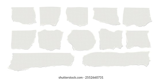Set of torn paper sheets in chequered, different shapes.  Vector scraps of paper for social networks banners