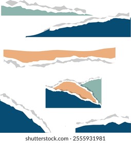 Set of torn paper sheets. Template for notes, banners, scraps, advertising.