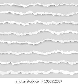 Set of torn paper stripes element. Abstract paper texture with damaged edge. Vector illustration 