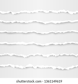 Set of torn paper stripes element. Abstract paper texture with damaged edge. Vector illustration 