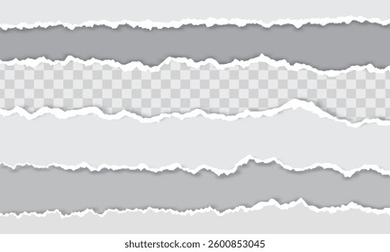 set of torn paper strips, torn paper sheets with realistic shadow,paper torn at the edges,collection of torn paper strip