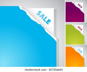 Set of torn papers with Sale sign.