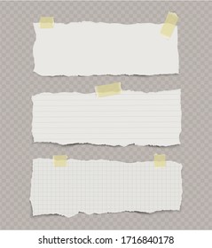 Set of torn papers with yellow adhesive tape on transparent background.