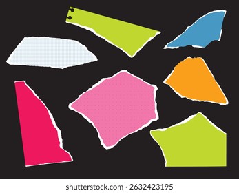 Set of torn pieces of paper for collage. Vector illustration with textures. Abstract jagged shapes.