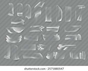 set of torn pieces of transparent adhesive tape. Vector illustration